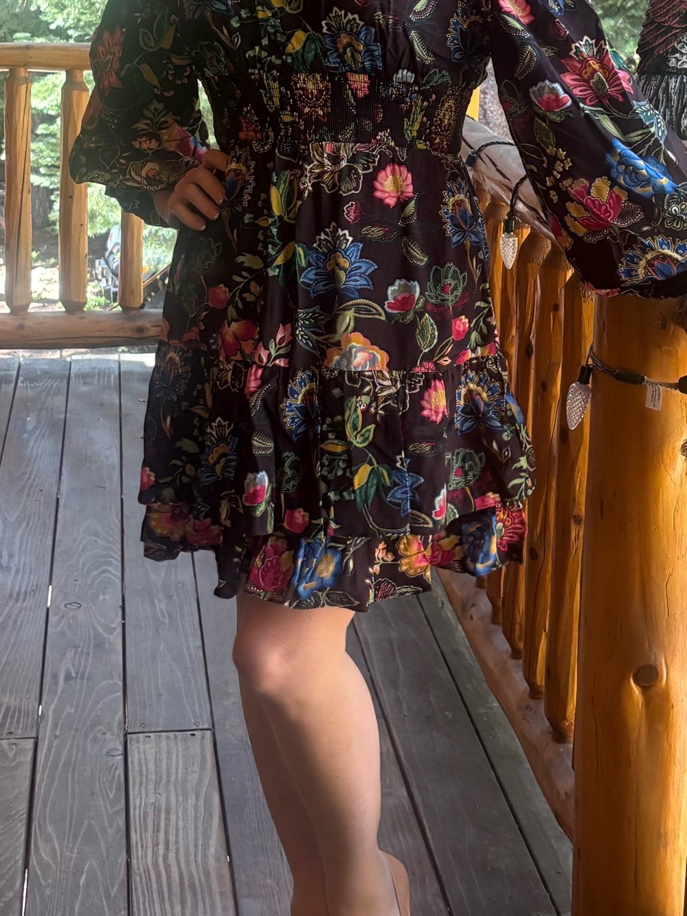 Adrianna Papell Black Multi Floral Tiered Midi Dress